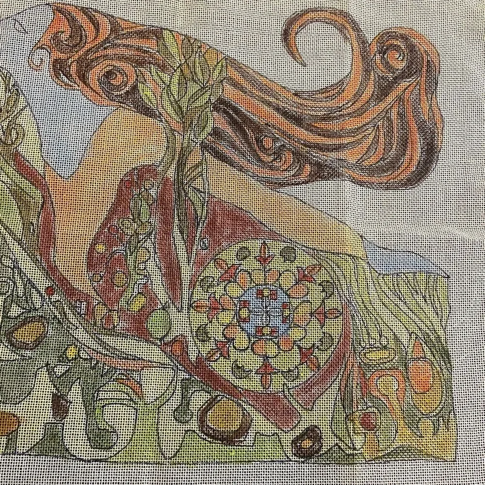 Botanical Goddess Decorative Wall Tapestry - Green, Orange, Blue Accents